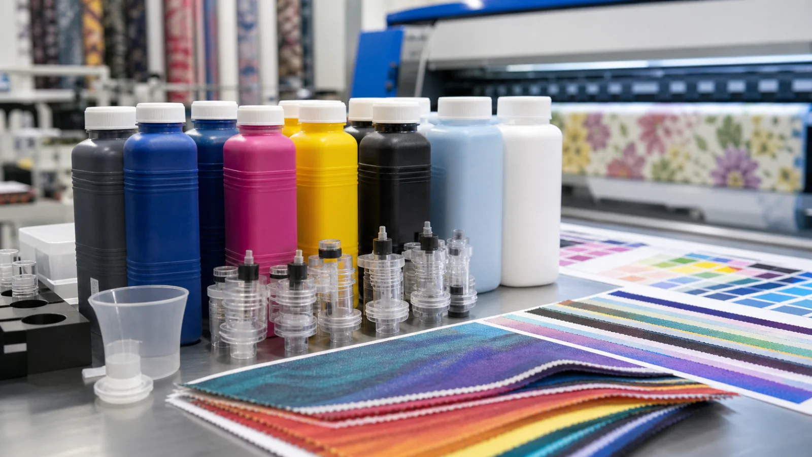 Printing ink containers and colour samples