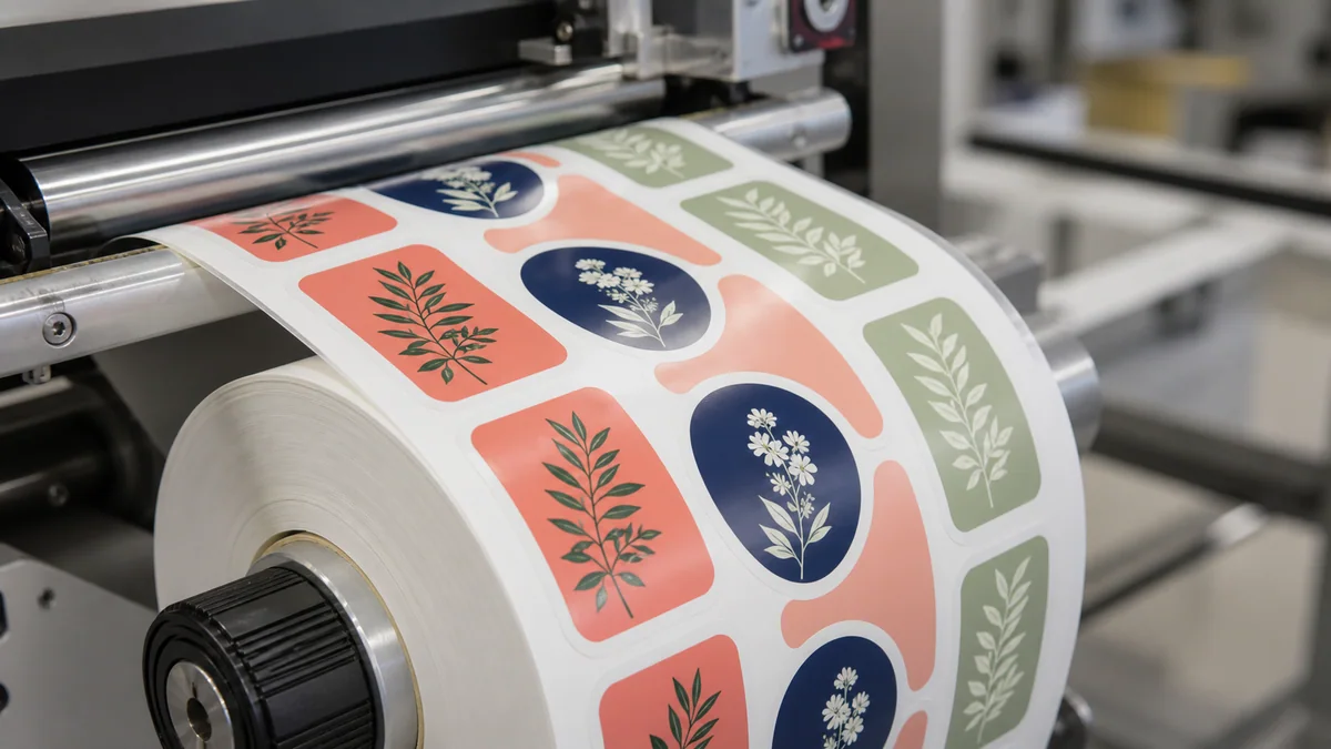 Illustrative roll of printed self-adhesive labels