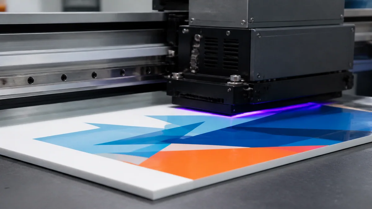 Illustrative UV printing process on a rigid acrylic panel